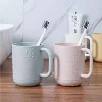 Gobelet à brosse à dents en plastique PP blanc avec poignée, design minimaliste, pour salle de bain, résistant à la chaleur, compatible lave-vaisselle, 300 ml à 400 ml