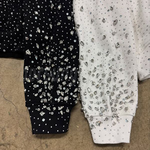 <strong>Clothing</strong> Manufacture Hot Pressing Drilling Bling Diamond Quarter Zip Cropped Acid Wash Rhinestone Men's Hoodie Sweatshirt - Product Image 4