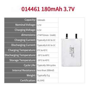 014461 3.7V 180mAh 충전식 리튬 폴리머 이온 셀 배터리 파우치 Lipo 배터리 - Product Image 2