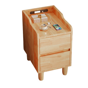 Table de chevet en bois massif de style nordique avec chargeur sans fil, mobilier de chambre moderne et minimaliste pour usage domestique - Product Image 5