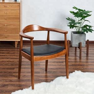 Nordic restaurant furniture, <b>antique</b> wooden <b>frame</b>, leather cushion, Kennedy dining chair, natural presidential solid wood armcha - Product Image 4
