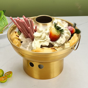 Golden Ice Cream Dessert Bowl With Dry Ice Pot Heat Resistant For Party Serving - Product Image 1