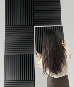 Oem/ODM 60*60cm óc chó sồi tếch MDF bằng gỗ slat tấm Tường âm thanh hấp thụ âm thanh trong nhà trang trí âm thanh tấm cho phòng thu âm - Product Image 6