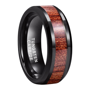 Anillo de boda para hombre de carburo de tungsteno negro con incrustaciones de madera, estilo rústico - Product Image 1