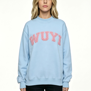 Sweat-shirt oversize tendance pour femme 2026, avec patch brodé en chenille personnalisé, bleu ciel, col rond, style Y2K vintage streetwear - Product Image 1