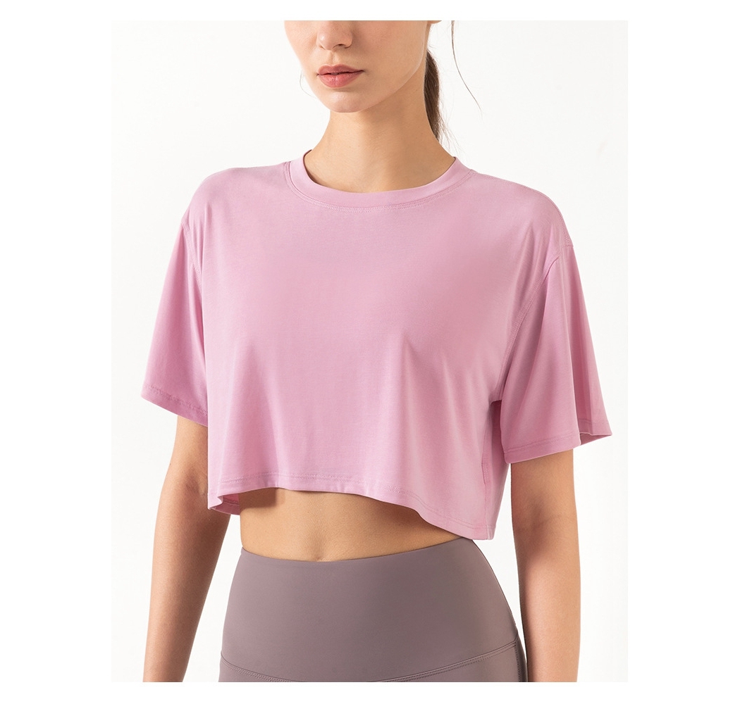 Factory Wholesale Yoga Crop Top Gym Short Sleeve Cropped Loose Leisure T-shirt for Women