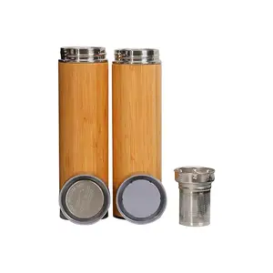 Vakum yalıtımlı eko termo Tumbler/sızdırmaz Flask/şişe demlik ve süzgeç ile prim bambu ve paslanmaz çelik | 500ML