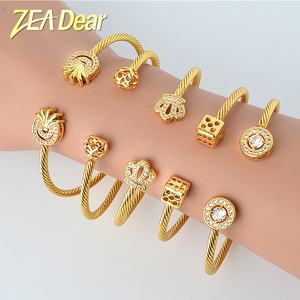 Fashion African 14K Gold Plated Heart Pendant Zircon Brass <b>Copper</b> Cuff <b>Bracelets</b> Women's Customized Size - Product Image 2