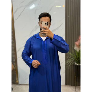 Elegant Handmade Moroccan <b>Mens</b> Djellaba And Matching Trousers Luxury Traditional Islamic <b>Thobe</b> Lounge Wear - Product Image 2