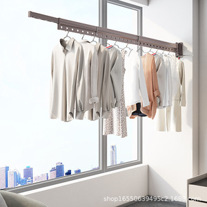 Butterfly Edge Foldable <b>Clothes</b> Drying <b>Rack</b> Aluminum Alloy Wall Mounted Telescopic For Balcony Home Use - Product Image 2