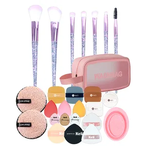 Wholesale Transparent 8pcs Purple Handle Makeup Brush Set Crystal Quicksilver Beauty Tools Vegan Nylon Brushes