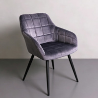 Chaise de salle à manger moderne en velours à motif quadrillé, chaise d'appoint rembourrée avec accoudoirs, chaise d'appoint à pieds en métal noir pour salle à manger, cuisine, maison