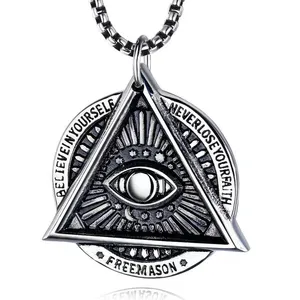 Sıcak satış paslanmaz çelik mason sembolü masonik kolye Illuminati tüm gören göz kolye erkekler için