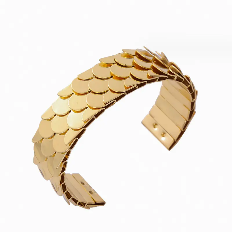 Mode Edelstahl plattiert 18 Karat Gold Roségold Schwarz Armband Benutzer definierte drei dimensionale Fischs chuppen Spleißen offenes Armband