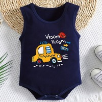 Set Prnatal 5 Bodysuit Bayi Tanpa Lengan dengan Pola Harimau/Dinosaurus/Singa, Katun Lembut dan Kancing Tekan yang Praktis