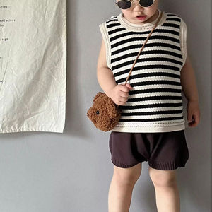 OEM ODM <span class=keywords><strong>Gilet</strong></span> tricoté sans manches pour bébés filles, pull mignon pour enfants, vêtements tricotés à rayures pour nouveau-nés - Product Image 6