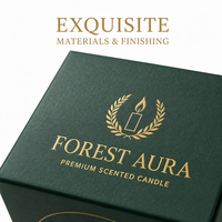 Boîte cadeau de bougies parfumées haut de gamme BONROY, matériaux recyclés, doublure en éponge dorée, fermeture magnétique, poignée, couvercle en carton rigide