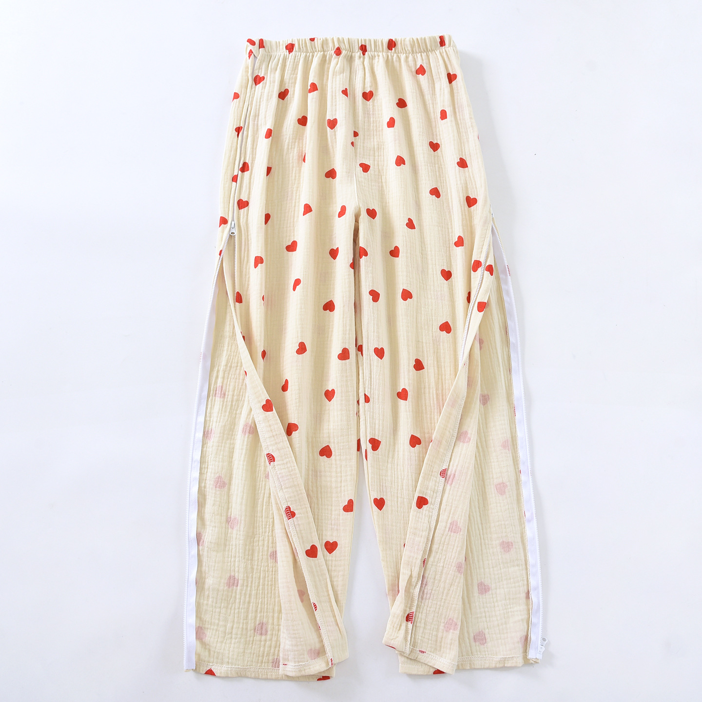 Pantalon d'allaitement en crêpe à motif cœur jaune pour femme, pièce unique