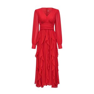 <strong>Red</strong> <strong>Black</strong> Long Evening Dress 2025 Autumn Fashion Women Sexy V-Neck Ruffle Floral Patchwork Long Sleeve Maxi Dress Special Events - Product Image 1