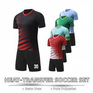ชุดยูนิฟอร์มฟุตบอลแบบกำหนดเอง เสื้อและกางเกงขาสั้นแบบรีดร้อน ระบายอากาศได้ดี ชุดกีฬาสำหรับทีม ผู้ผลิต OEM - Product Image 2