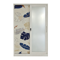 Lemari Pakaian Modern Desain Cetak, Almari Baja Pintu Geser, Kabinet Cermin, Lemari Logam, Penyimpanan Pakaian