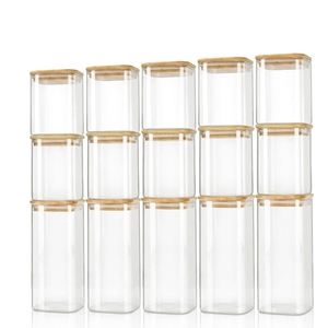 <span class=keywords><strong>Pot</strong></span> de stockage en verre de cuisine carré à haute teneur en borosilicate <span class=keywords><strong>pot</strong></span> de bouteilles d'herbes pour épices à café alimentaire avec couvercle en bois de bambou - Product Image 2