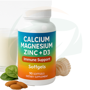Capsules molles de soutien immunitaire à base de calcium, magnésium, zinc et vitamine D3 pour adultes - 90 unités, végétariennes et végétaliennes - Product Image 2