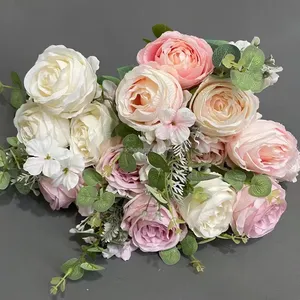 Bunga Pernikahan Buatan Tangan, Bunga Meja Pernikahan Buatan Tangan, Bola Bunga Peony Mawar Merah Putih