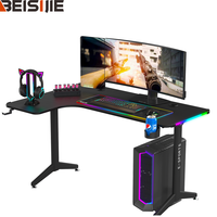 Beisijie E-sports Table de jeu blanche en forme de L course gauche bureau de jeu porte-gobelet crochet pour casque