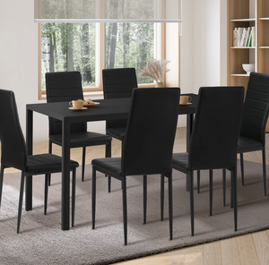Table à manger noire moderne en gros avec <span class=keywords><strong>6</strong></span> chaises rembourrées – Ensemble <span class=keywords><strong>de</strong></span> salle à manger confortable pour usage hôtelier, écologique - Product Image 5