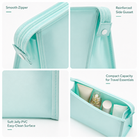 Nouvelle trousse de maquillage horizontale en PVC, rangement simple, résistante à l'eau, fermeture éclair, couleur unie, capacité moyenne