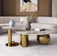 Ensemble de tables basses modernes de luxe, table basse ronde, table basse en pierre frittée dorée, base en acier inoxydable pour salon, maison