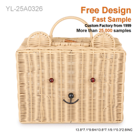 Panier de rangement en rotin PE tressé à la main OEM, motif ours mignon, design de dessin animé, écologique, couleur personnalisée, décoration artistique pour salon et salle de bain