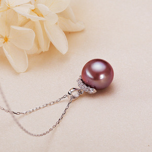 Collier pendentif en perles d'eau douce de gros de Zhuji avec chaîne claviculaire, ensemble simple en zircon rond de style Edison, design cils - Product Image 4