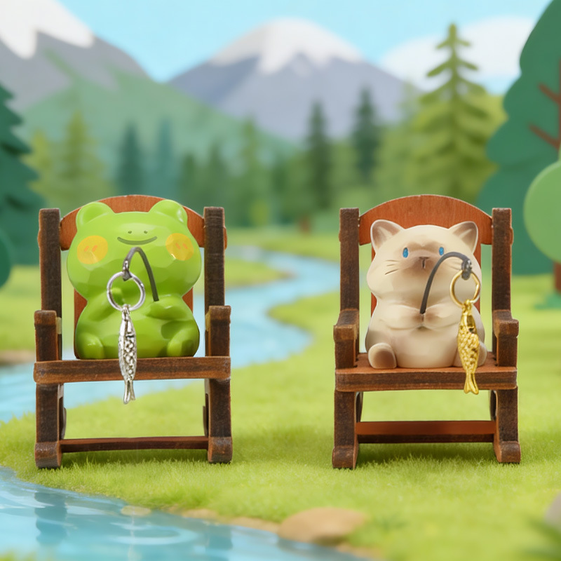 Figurine de pêche : Chaton et Grenouille
