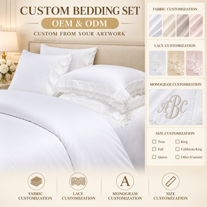 Ensemble <span class=keywords><strong>de</strong></span> literie d'hôtel 5 étoiles sur mesure OEM, 100% coton satiné, broderie, résistant aux plis, lavable en machine, <span class=keywords><strong>housse</strong></span> <span class=keywords><strong>de</strong></span> <span class=keywords><strong>couette</strong></span> - Product Image 5