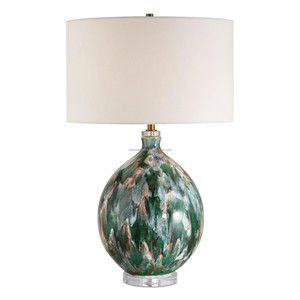 White Stone & <b>Clear</b> Glass Oval Modern Minimalist <b>Table</b> Lamp with Gold Base | Neutral Elegant Lighting for Resort Hotel & Home - Product Image 4