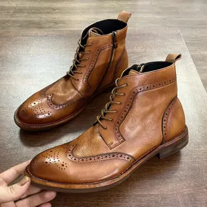 新款上市设计师男鞋古典真皮男靴正品正式靴鞋橡胶实心顶层牛皮脚踝系带