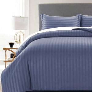 <span class=keywords><strong>Copripiumino</strong></span> doppio <span class=keywords><strong>blu</strong></span> scuro Set di qualità Hotel strisce raso biancheria da letto letto <span class=keywords><strong>matrimoniale</strong></span> con 2 federe - Product Image 4