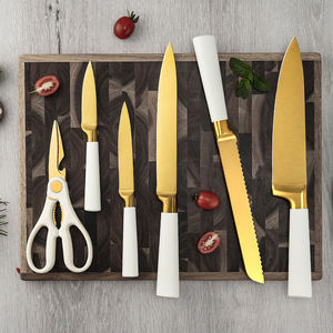 Household Cooking Cutlery <b>Set</b> Titanium Gold Coating Stainless Steel Kitchen <b>Knife</b> <b>Set</b> with Wood‑Spliced Acrylic <b>Knife</b> Block - Product Image 4