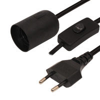Câble d'alimentation plat à 2 fils, prise européenne Kema Keur Vde, interrupteur, support de lampe E27