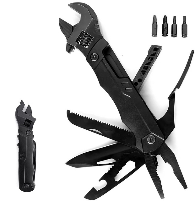 19-in-1 Adjustable Wrench Multitool with Pliers, Folding EDC Tool | Stainless Steel Build with Knife, Saw, Wire Cutter