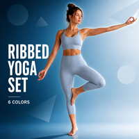 Ensemble de yoga pour femme : Soutien-gorge de sport à col rond, Leggings capri taille haute côtelés, séchage rapide, respirant, extensible, pour le yoga, le Pilates, la gym et la danse