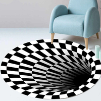 Tapis d'illusion optique 3D Vortex tapis rond Clown paillasson pour chambre à coucher, tapis rond à carreaux noir et blanc optique visuelle