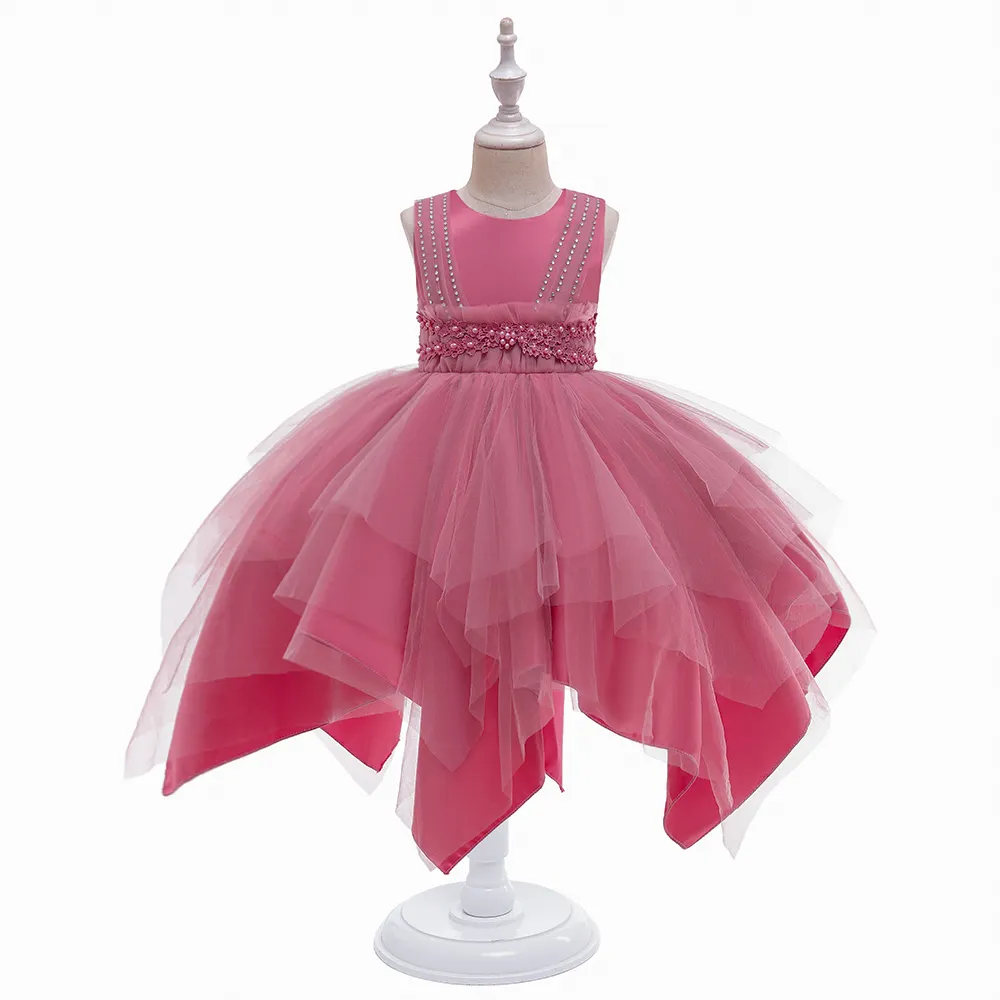 MQATZ all'ingrosso Baby Ballerina abito in pizzo floreale pesca senza maniche Tulle principessa ragazze vestono festa