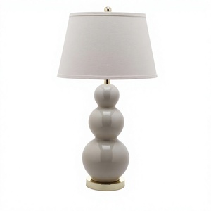 Lámpara de Mesa de Vidrio Triple Gourd Gris para Sala de Estar con Pantalla Blanca Decorativa para Sala de Estar, Dormitorio, Casa, Mesita de Noche - Product Image 1
