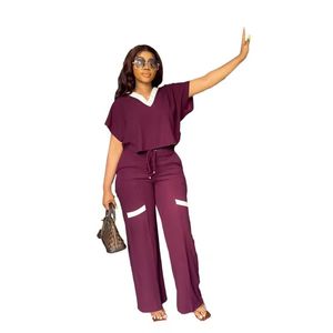 Ensemble de tenue 2 pièces pour femmes, été, chemise courte à manches courtes, pantalon palazzo à taille haute et jambes larges - Product Image 6