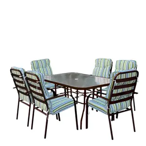 Topgreen meeting table Metal Furniture Chair Set Outdoor Patio Garden Tables With Umbrella Hole