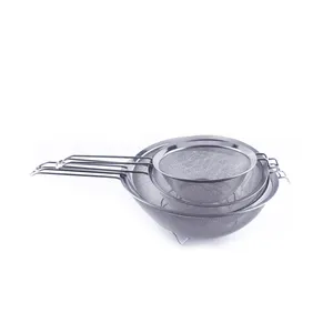 mesh strainer Stainless Steel round Colander Fine Mesh Strainer Basket sets with wide rim resting bottom and long handle