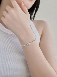 Dylam Minimalist Design Hypoallergenic Non Tarnish S925 Silver Rhodium Plated <b>Beaded</b> Heart Pendant <b>Bracelet</b> for Women - Product Image 2